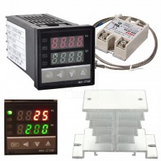 Digitální termostat REX-C100 - 0~1200°C, K senzor 0~400°C, SSR Relé 40A, chladič AL, 230V AC, model: REX-C100FK02-V*AN 