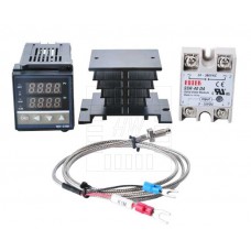 Digitální termostat REX-C100 - 0~1200°C, K senzor 0~400°C, SSR Relé 40A, chladič AL, 230V AC, model: REX-C100FK02-V*AN 