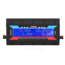 DC Wattmeter - V, A, W, Wh, 0 ~ 60V, 0 ~ 200A, t, blue backlit LCD