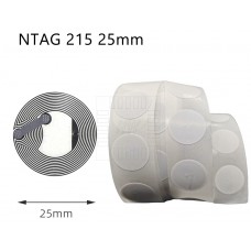 NFC nalepovací zapisovatelný tag, 13.56MHz, Ntag215 (540 byte), 25mm